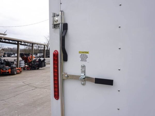 6' x 12' white enclosed v nose trailer with diamond plate floor storage