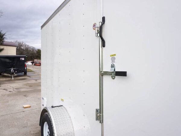 6' x 12' white enclosed v nose trailer with diamond plate floor storage