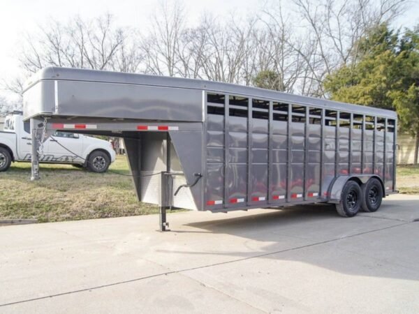 20ft charcoal gooseneck livestock cattle trailer (2) 7k axles